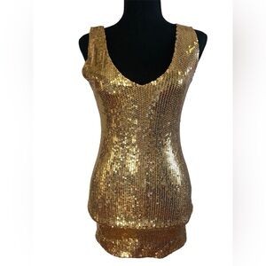 C-Gen Gold Sequin Sleeveless Tank Top Small Sparkly Party Clubwear Glam